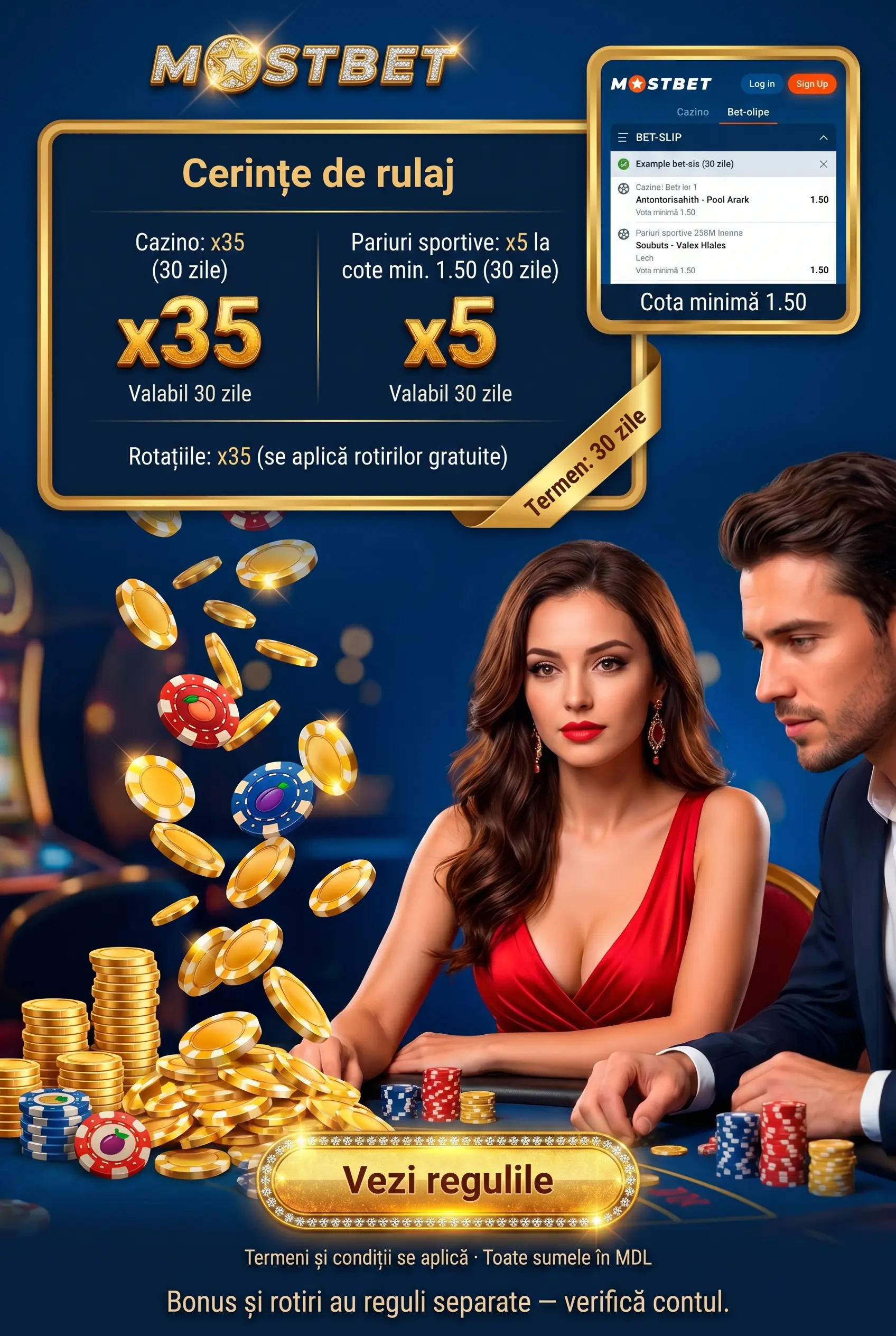 Cerințe de rulaj pentru bonusul Mostbet